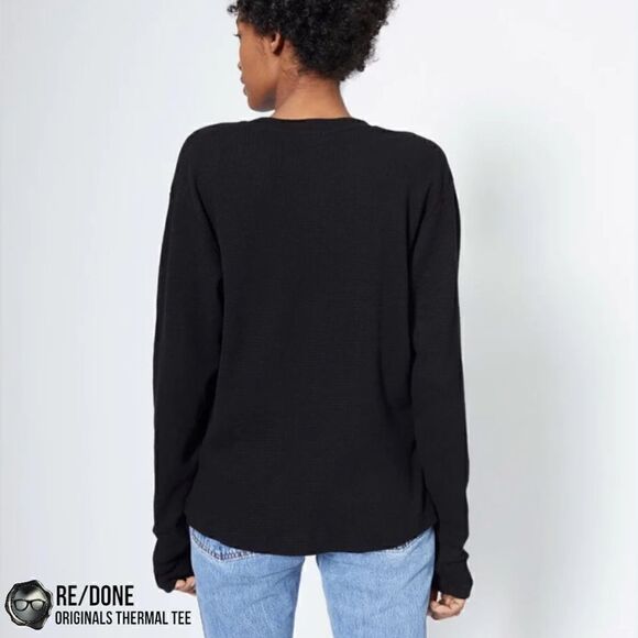 RE/DONE ORIGINALS WOMEN’S THERMAL KNIT LONG SLEEVE TEE SHIRT IN BLACK SIZE SMALL - Picture 7 of 13